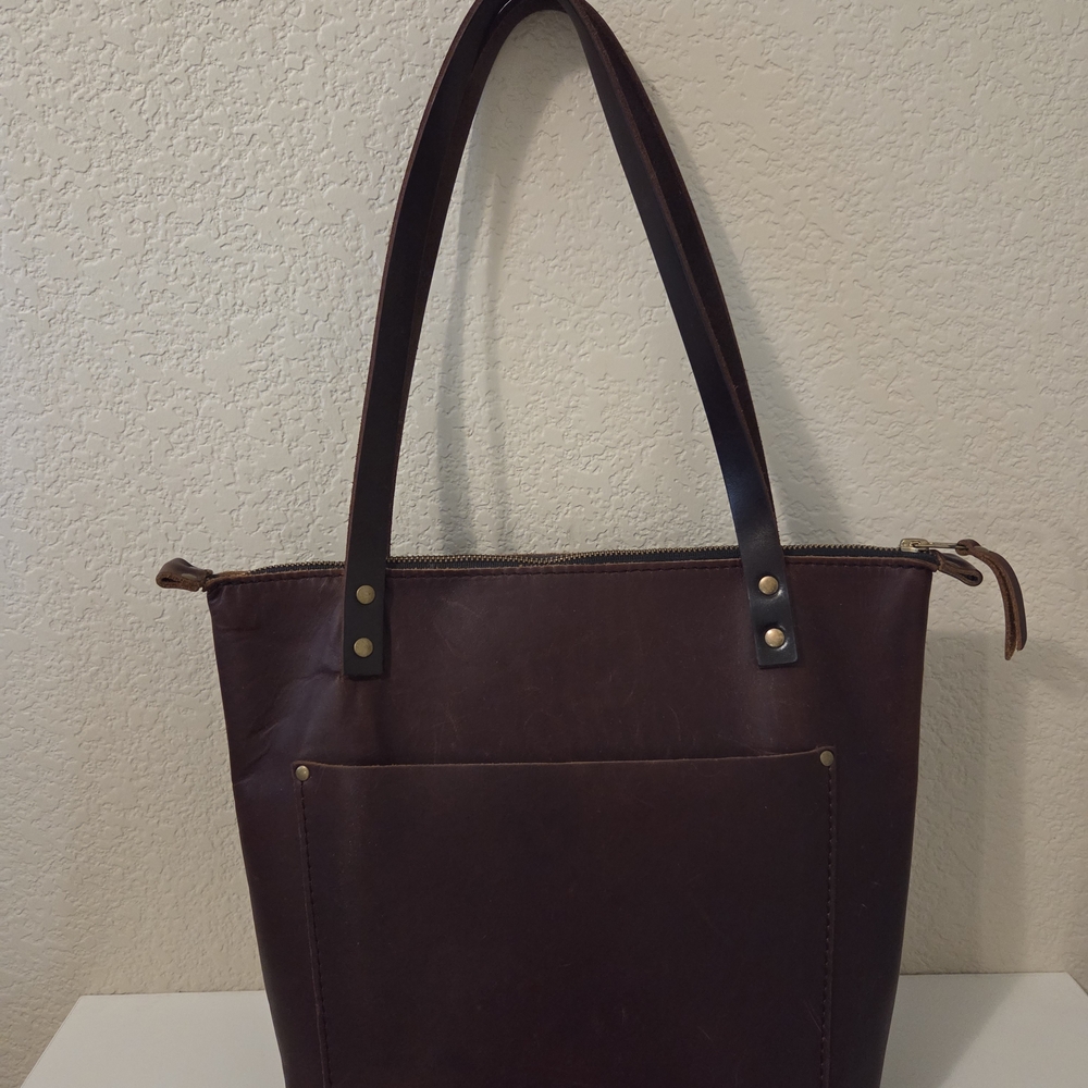Portland Leather Brown Tote with Black Handles